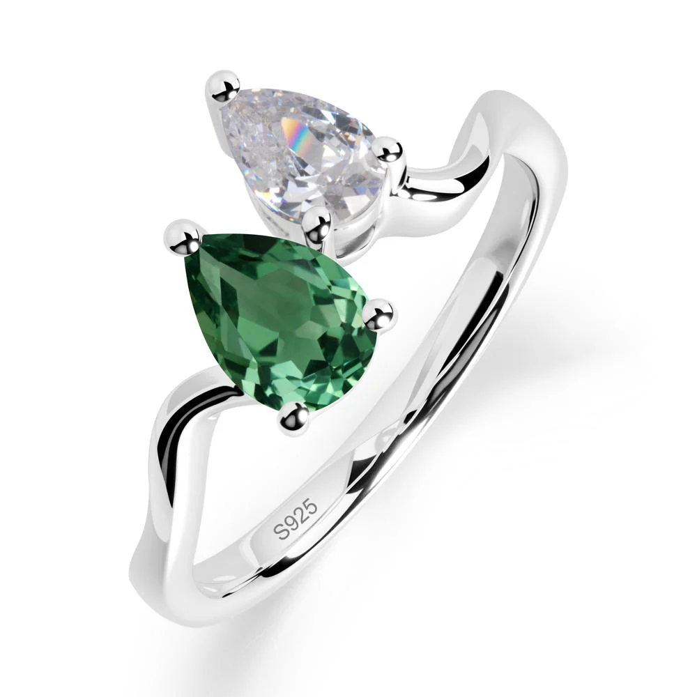 Pear Shaped Green Sapphire Toi Et Moi Ring - Image 3