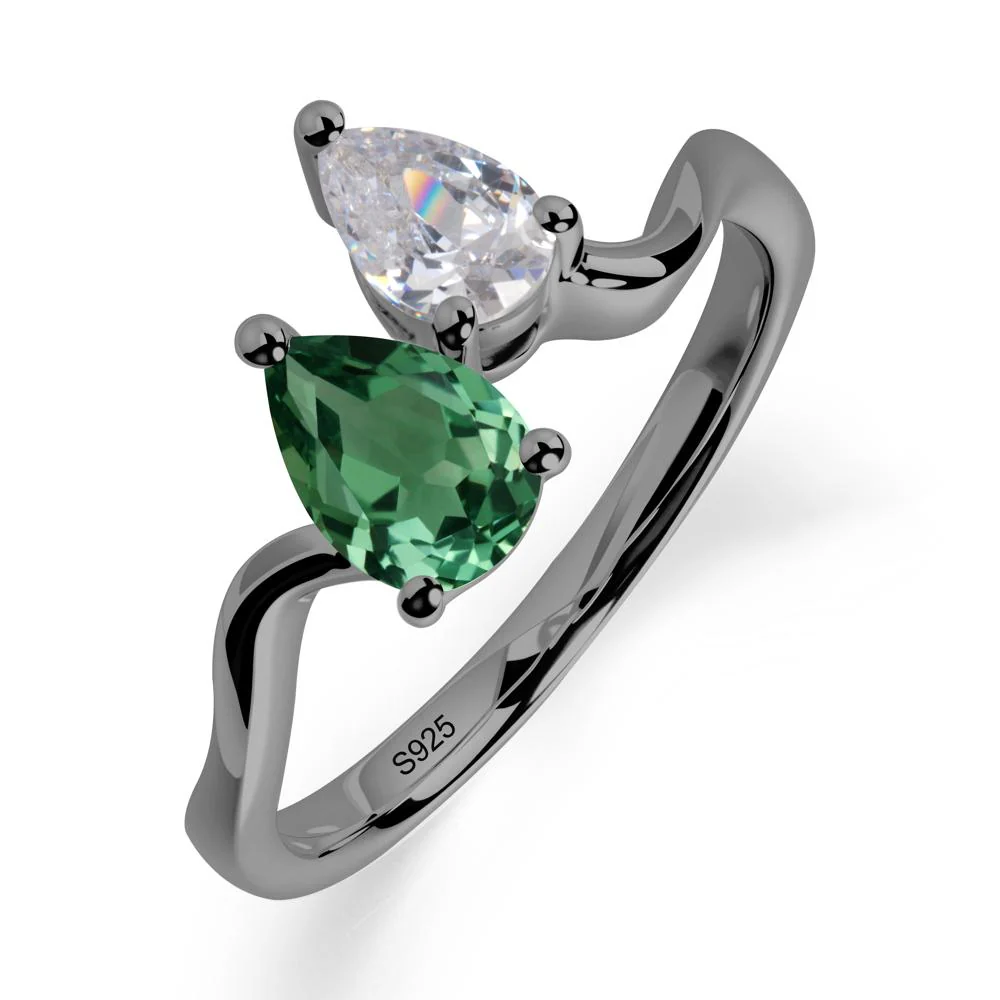 Pear Shaped Green Sapphire Toi Et Moi Ring - Image 4
