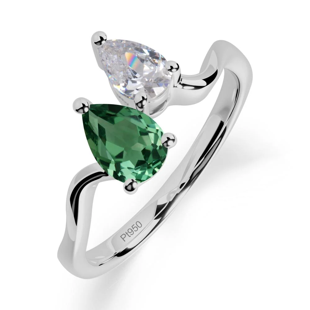 Pear Shaped Green Sapphire Toi Et Moi Ring - Image 7