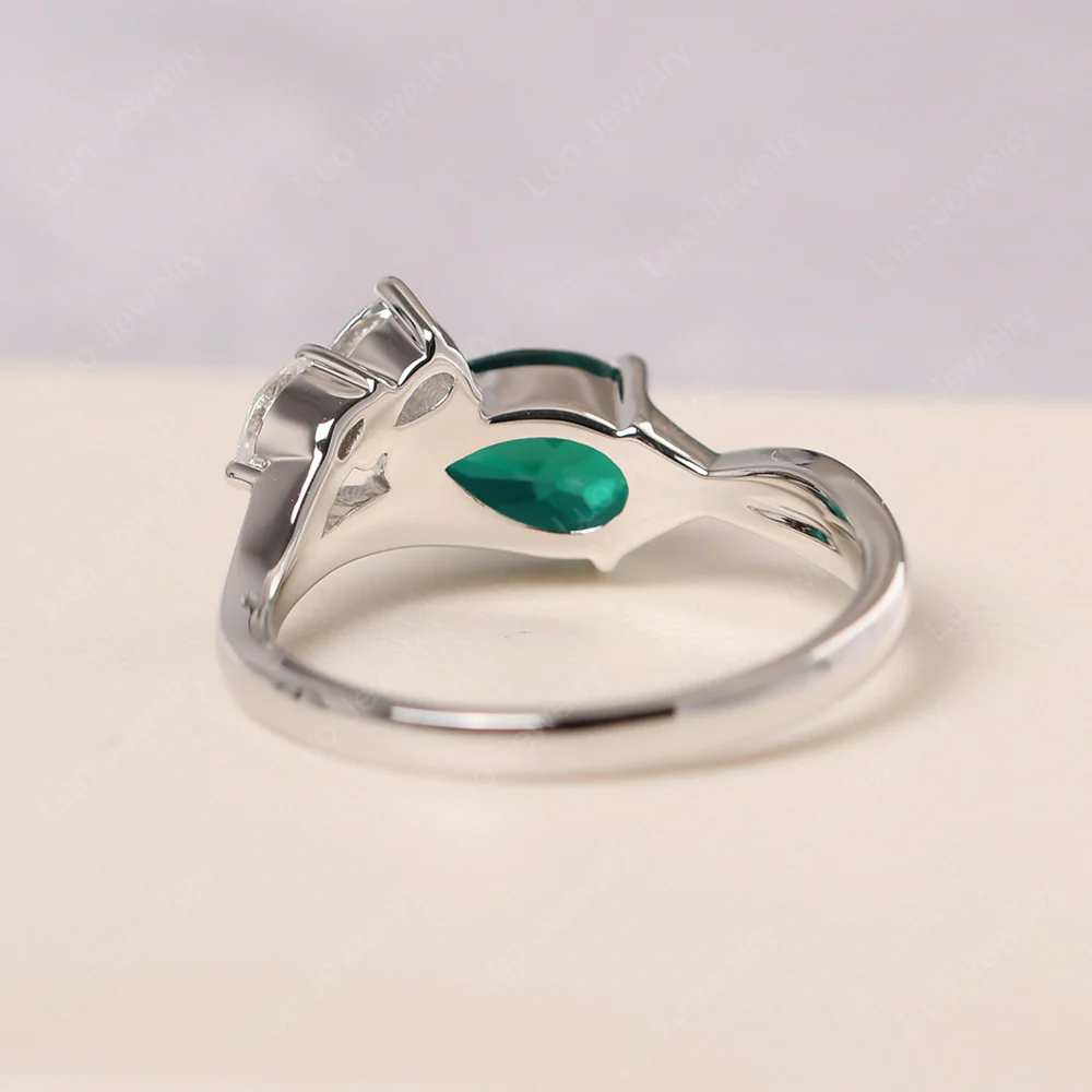 Pear Shaped Horizontal Emerald Ring - Image 3