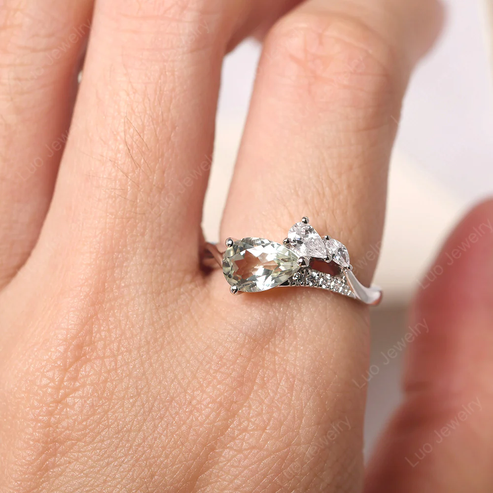 Pear Shaped Horizontal Green Amethyst Ring - Image 5