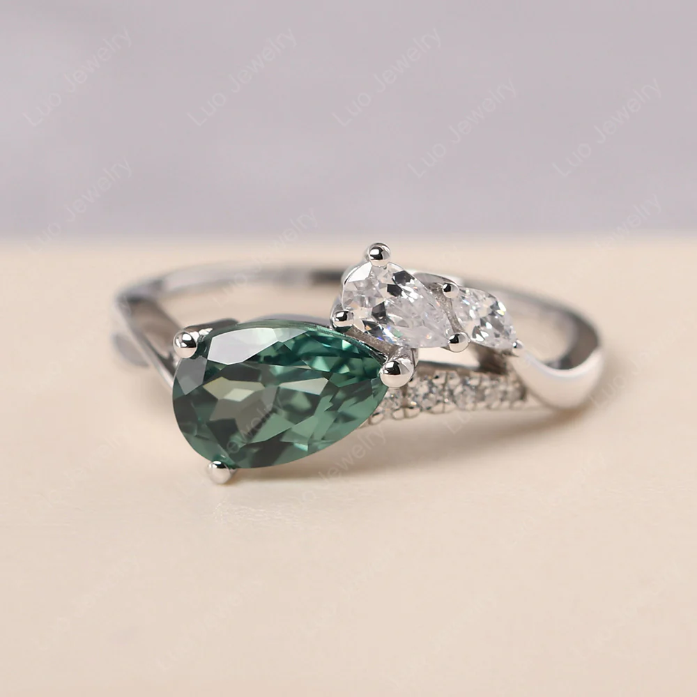 Pear Shaped Horizontal Green Sapphire Ring