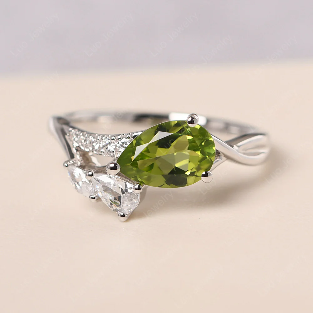 Pear Shaped Horizontal Peridot Ring