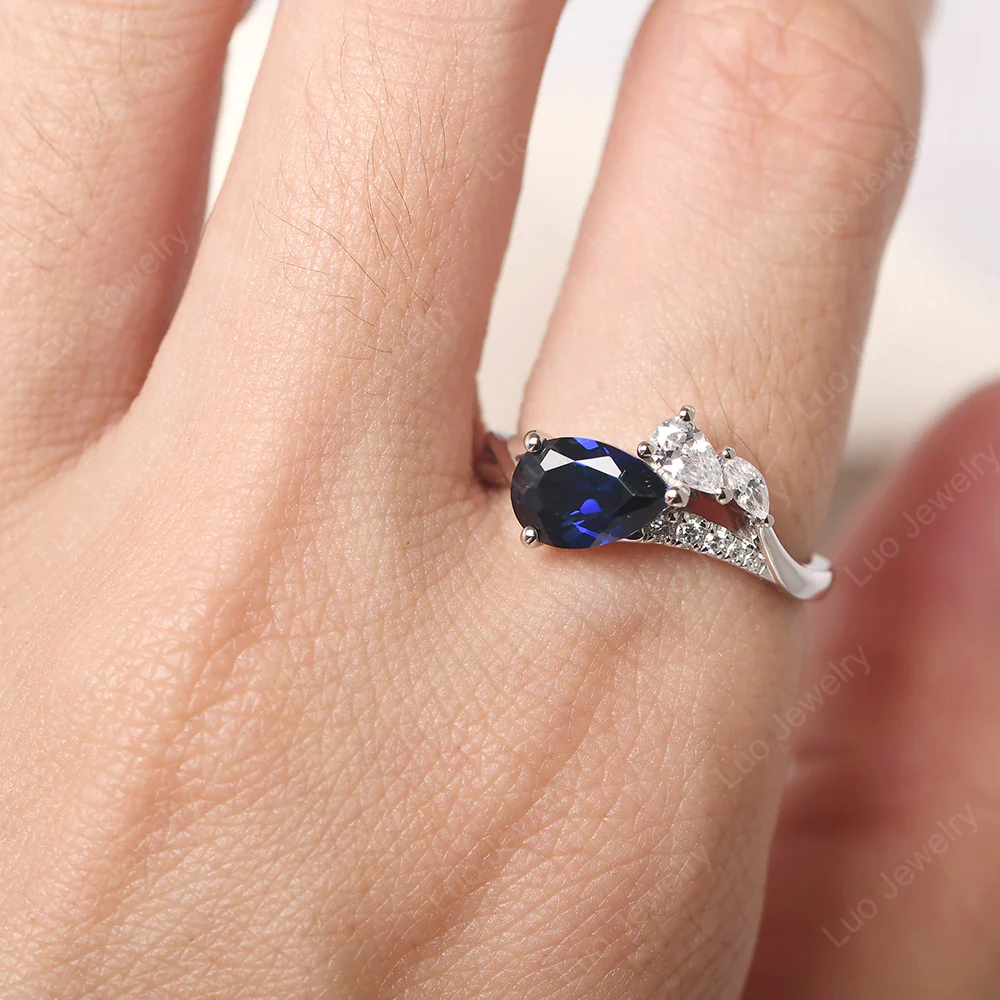 Pear Shaped Horizontal Sapphire Ring - Image 5