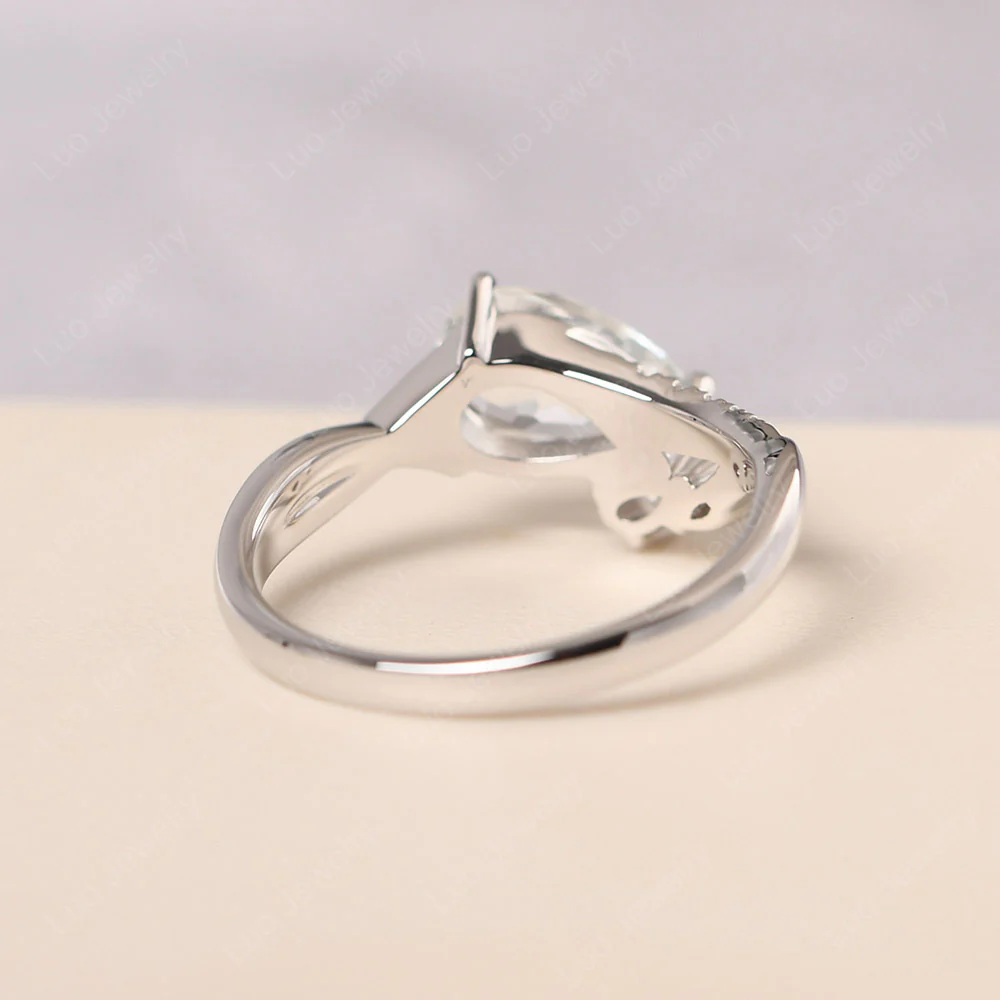 Pear Shaped Horizontal White Topaz Ring - Image 3