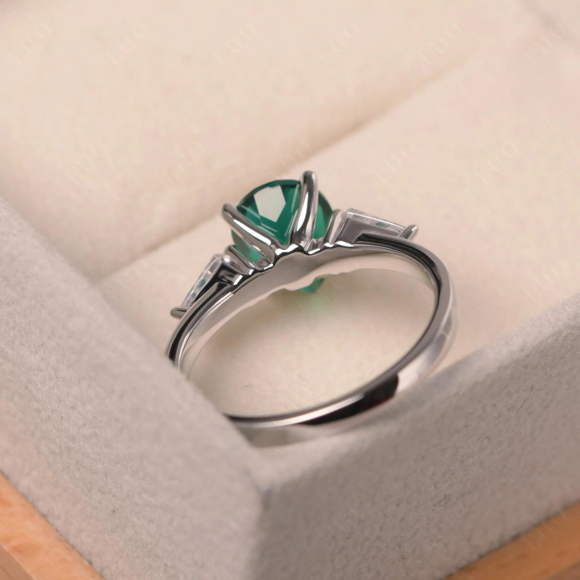 Pear Emerald Trilogy Engagement Ring - Image 3