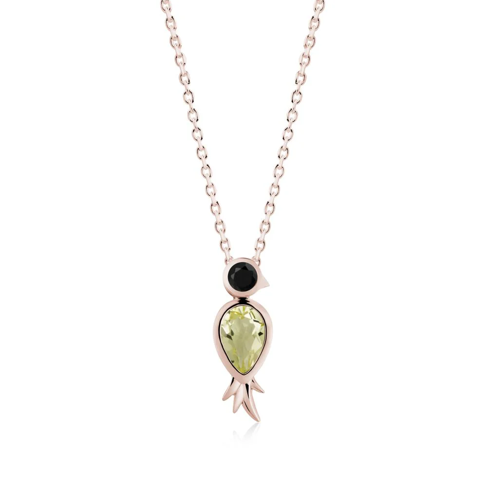 Pear Shaped Lemon Quartz and Black Spinel Bird Pendant Neckalce - Image 4