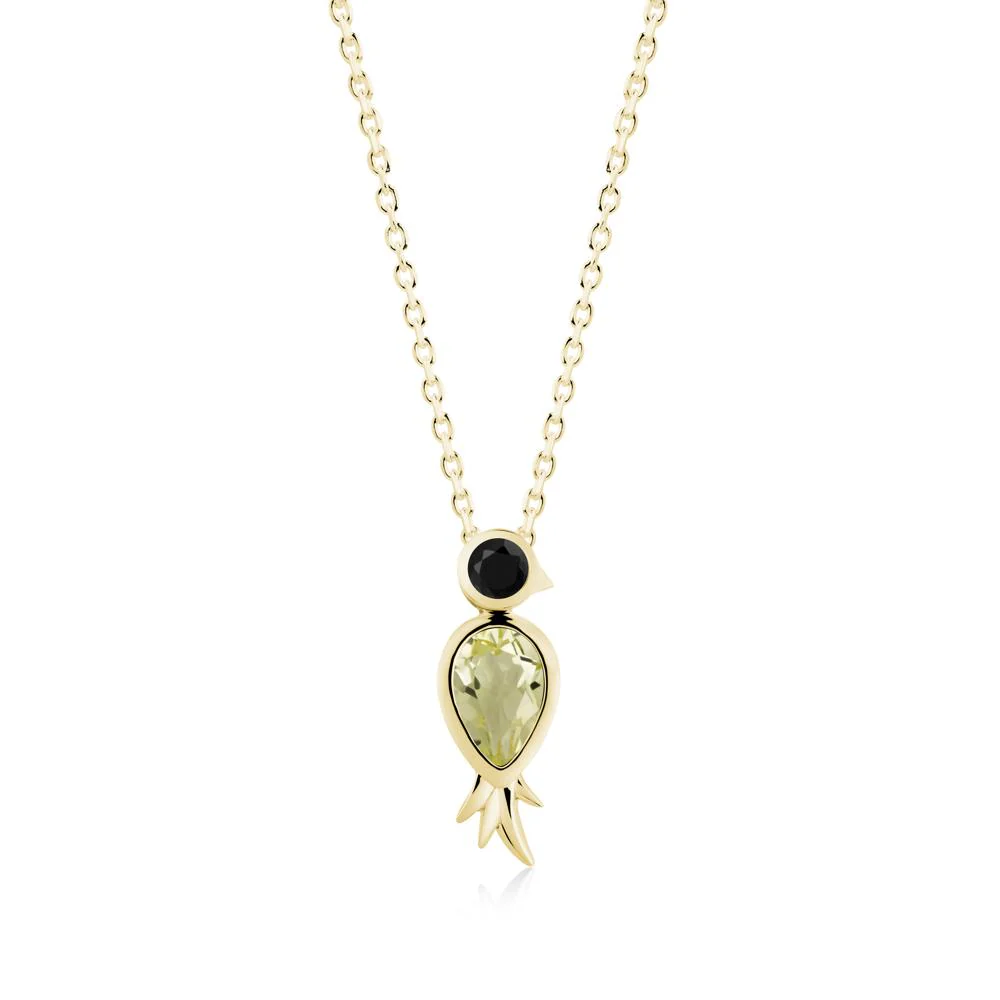 Pear Shaped Lemon Quartz and Black Spinel Bird Pendant Neckalce - Image 5