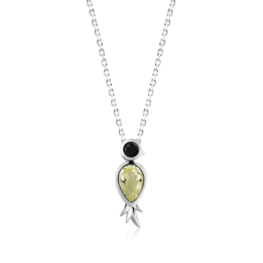 Pear Shaped Lemon Quartz and Black Spinel Bird Pendant Neckalce - Image 6