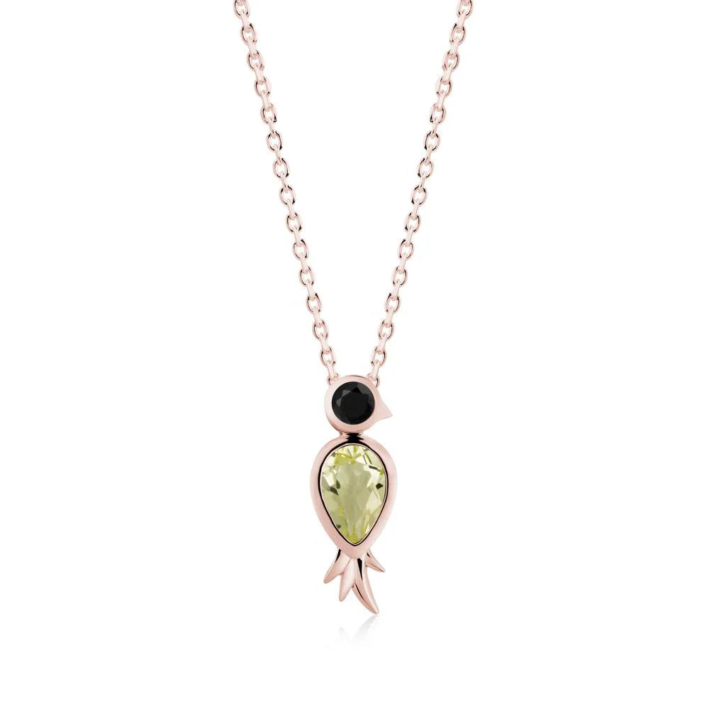 Pear Shaped Lemon Quartz and Black Spinel Bird Pendant Neckalce - Image 8