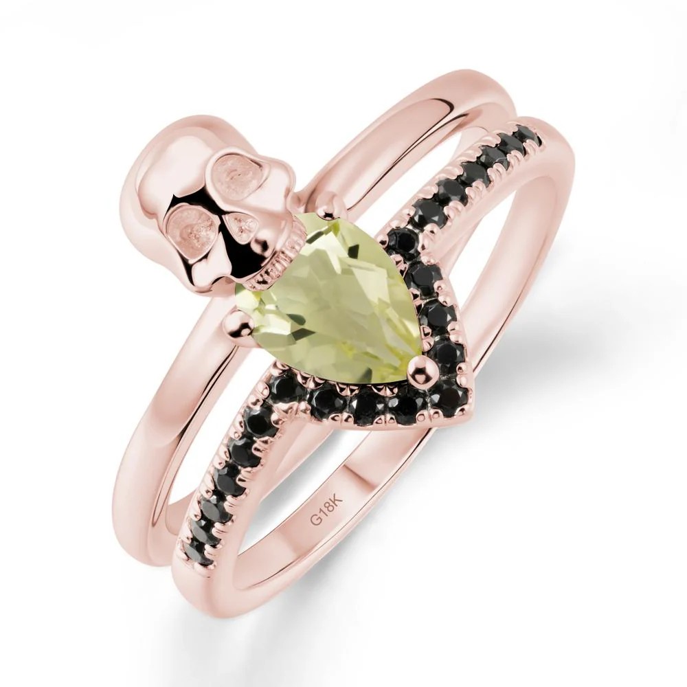 Pear Shaped Lemon Quartz and Black Spinel Halloween Ring - Image 4