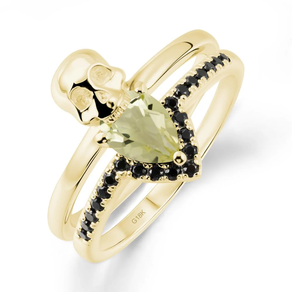 Pear Shaped Lemon Quartz and Black Spinel Halloween Ring - Image 6