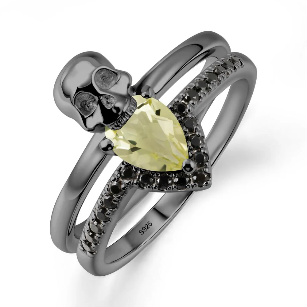 Pear Shaped Lemon Quartz and Black Spinel Halloween Ring - Image 7