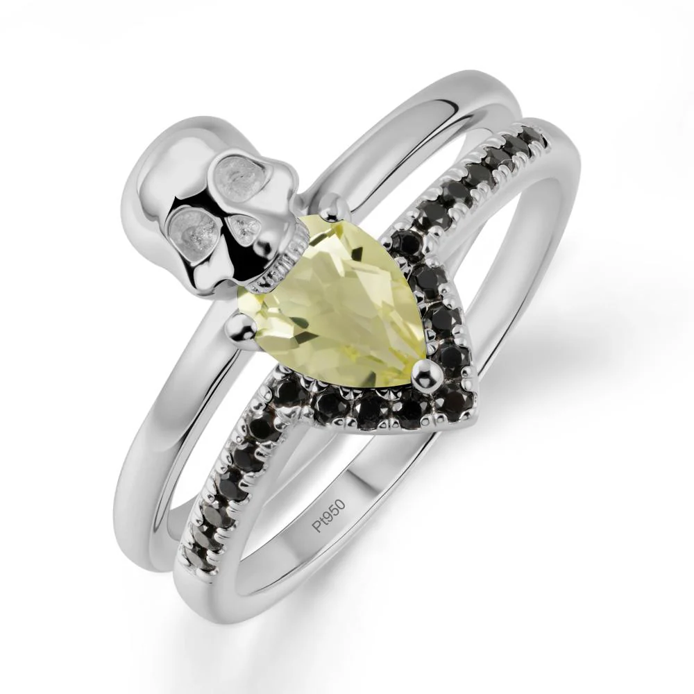 Pear Shaped Lemon Quartz and Black Spinel Halloween Ring - Image 8