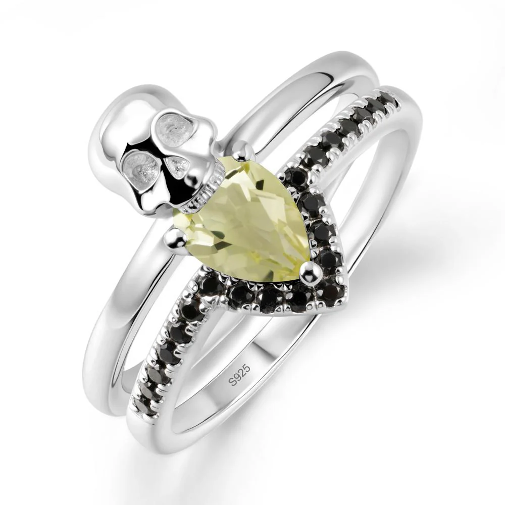 Pear Shaped Lemon Quartz and Black Spinel Halloween Ring - Image 9