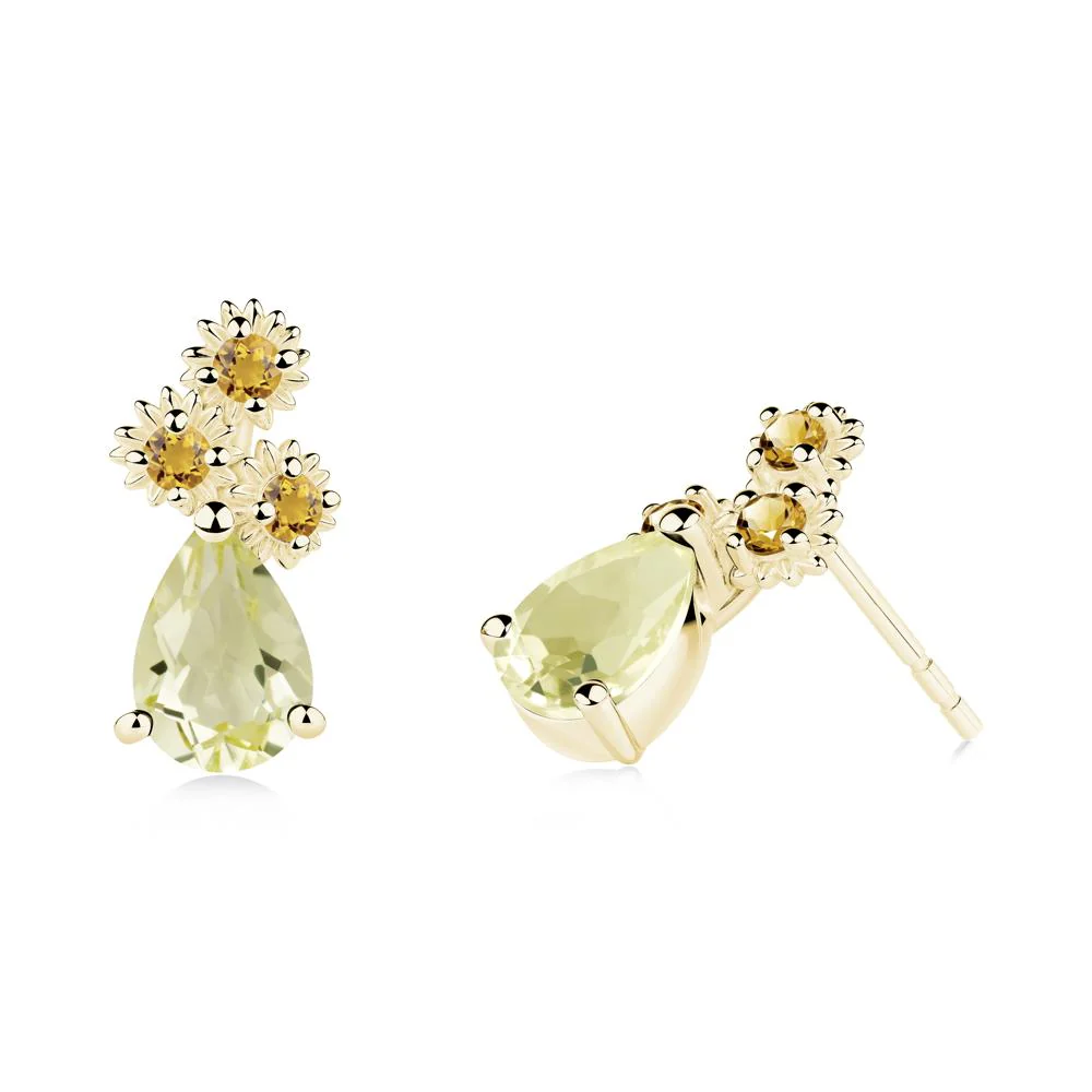 Pear Shaped Lemon Quartz and Citrine Sunflower Stud Earrings - Image 3