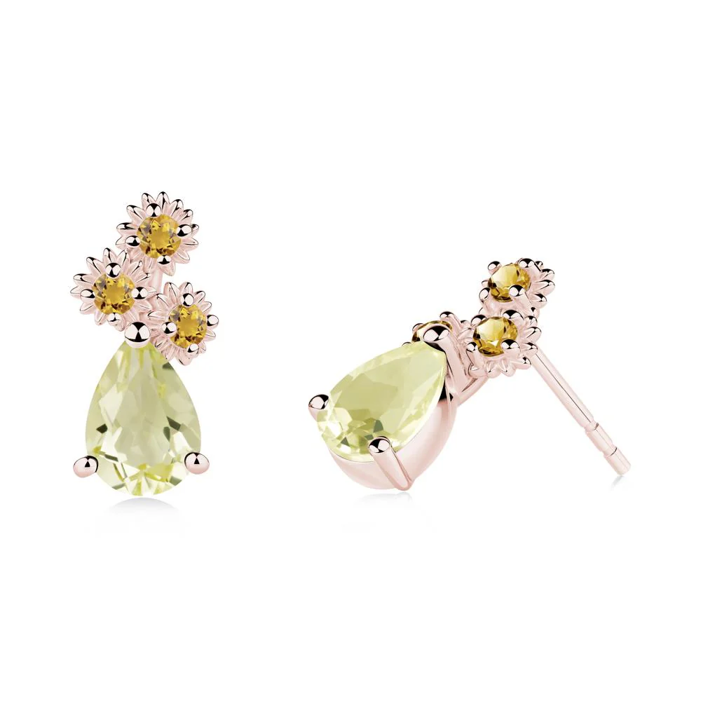 Pear Shaped Lemon Quartz and Citrine Sunflower Stud Earrings - Image 4