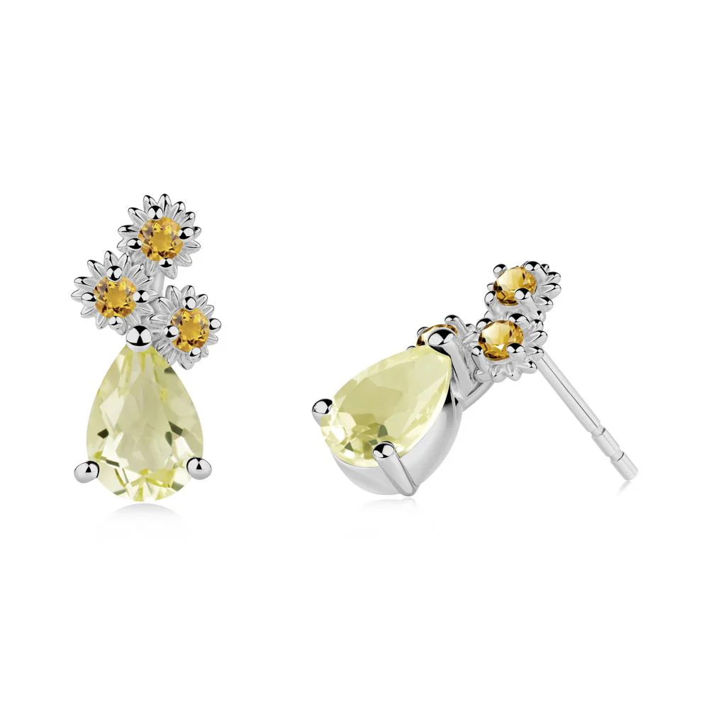 Pear Shaped Lemon Quartz and Citrine Sunflower Stud Earrings - Image 5