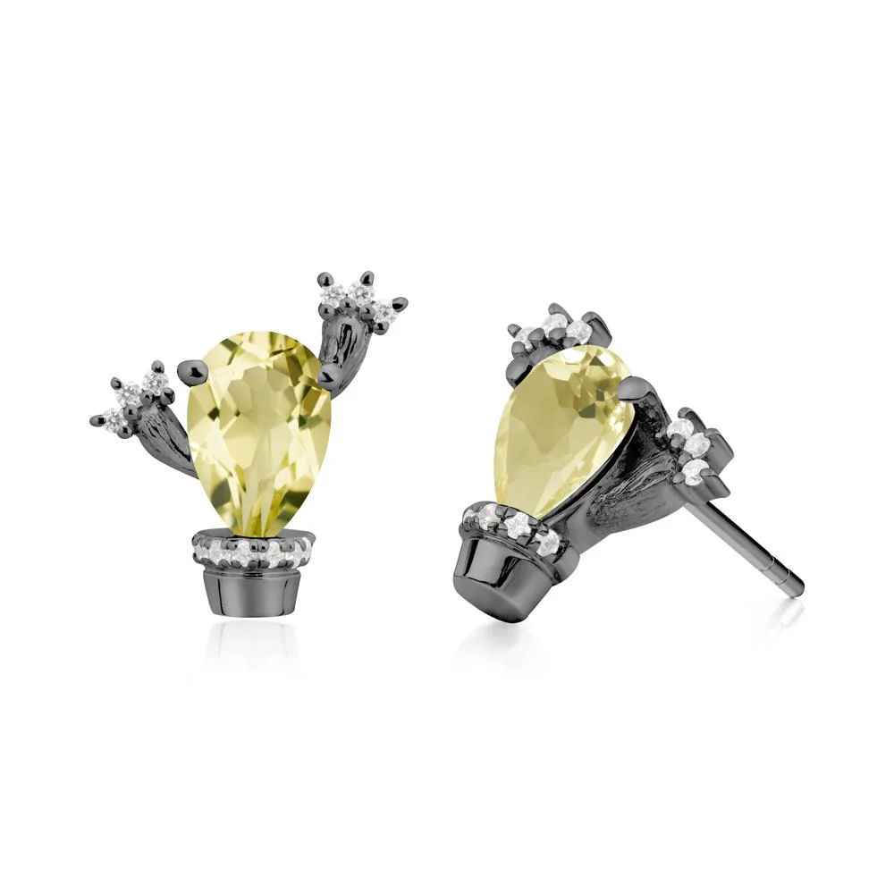 Pear Shaped Lemon Quartz Cactus Stud Earrings - Image 4