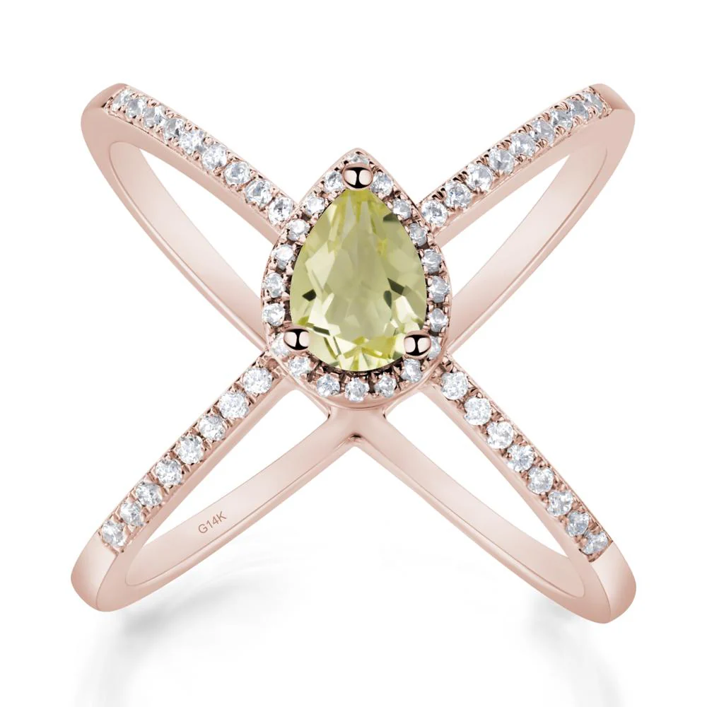 Pear Shaped Lemon Quartz Criss Cross Ring - Image 4