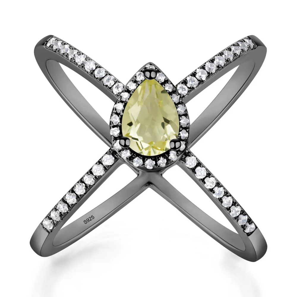 Pear Shaped Lemon Quartz Criss Cross Ring - Image 5