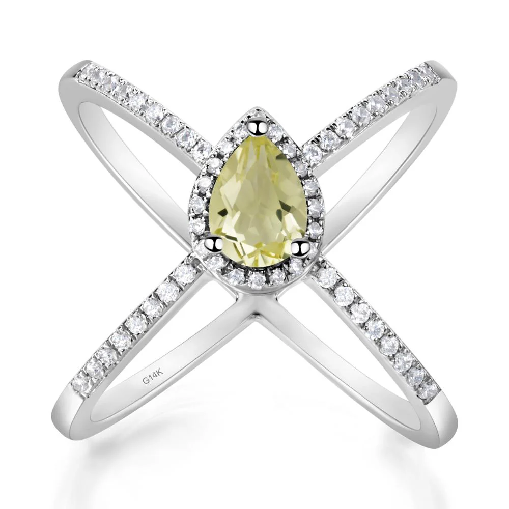 Pear Shaped Lemon Quartz Criss Cross Ring - Image 9