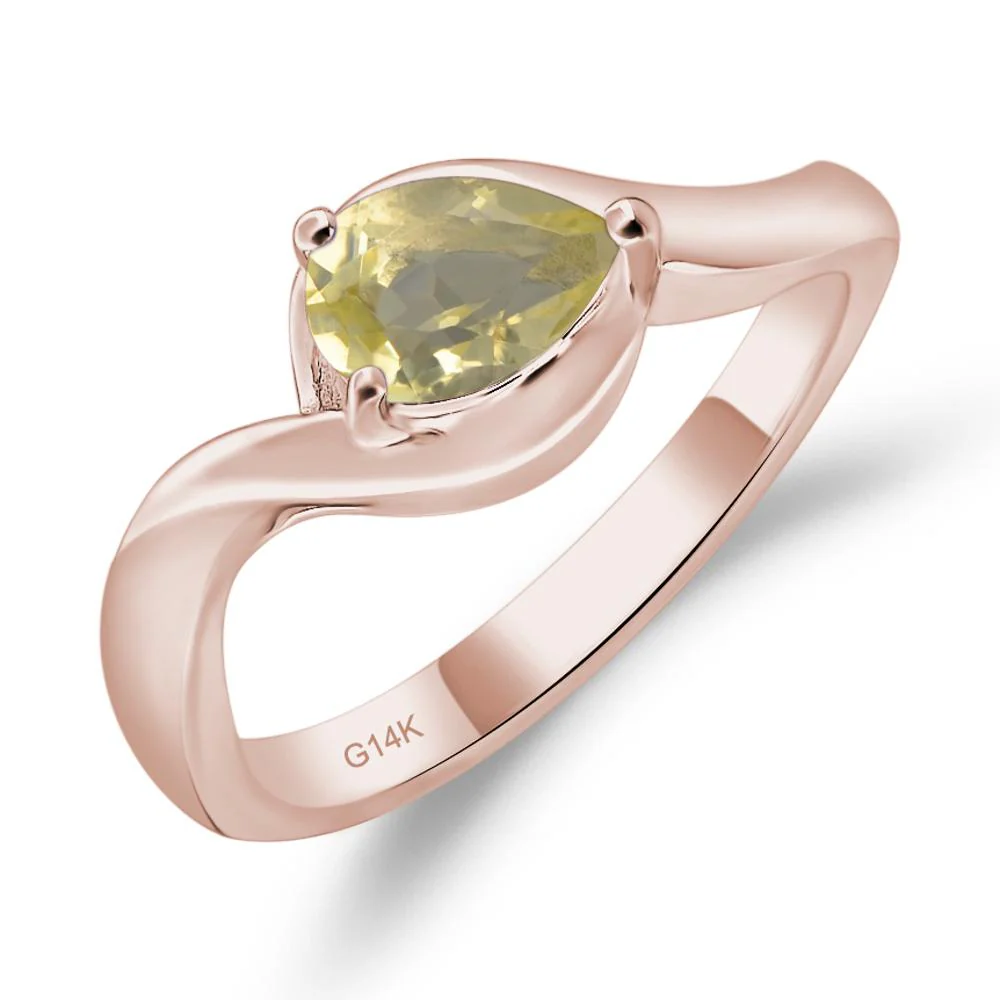 Pear Shaped Lemon Quartz East West Solitaire Ring