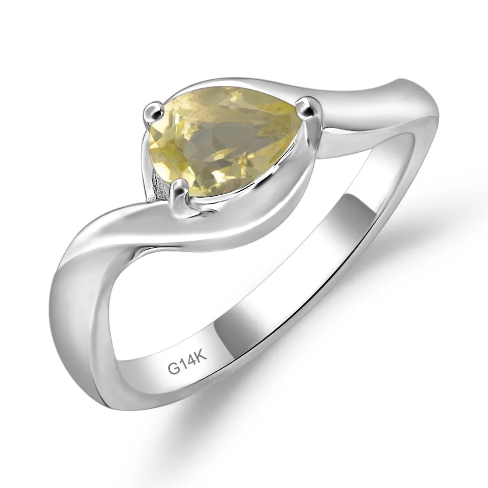 Pear Shaped Lemon Quartz East West Solitaire Ring - Image 4