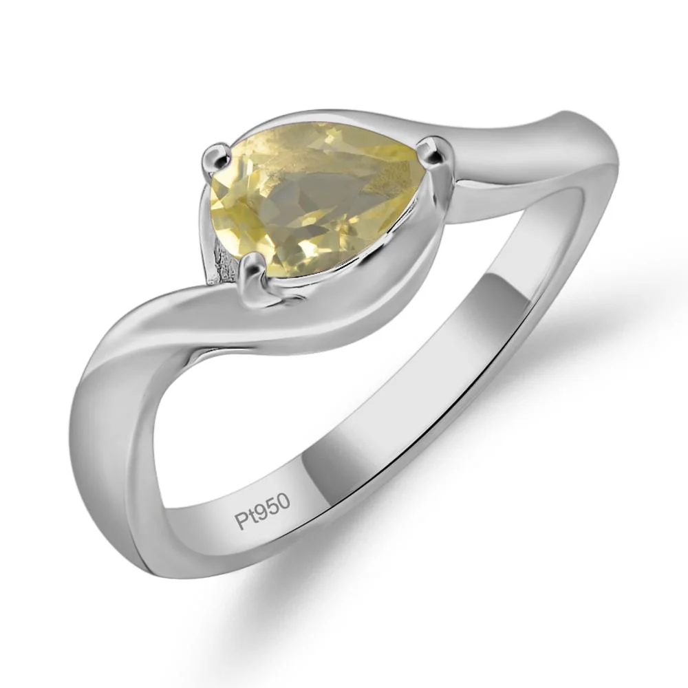 Pear Shaped Lemon Quartz East West Solitaire Ring - Image 6