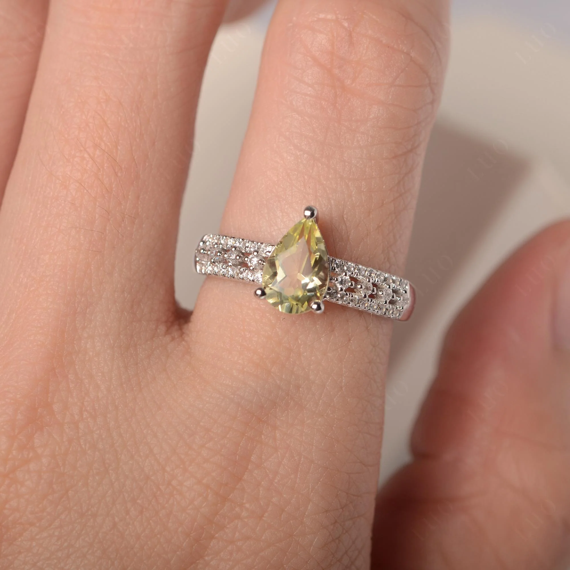 Lemon Quartz Pear Shaped Promise Ring - Image 5