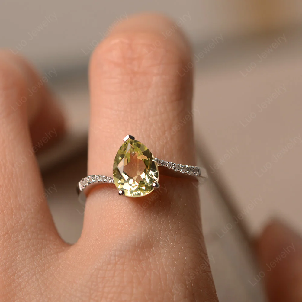 Pear Shaped Lemon Quartz Bypass Ring - Image 5