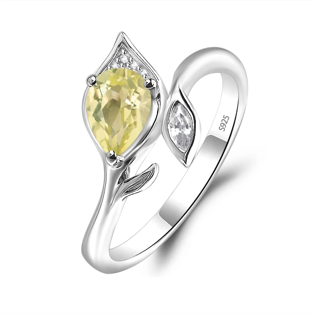 Nature Inspired Lemon Quartz Leaf Ring