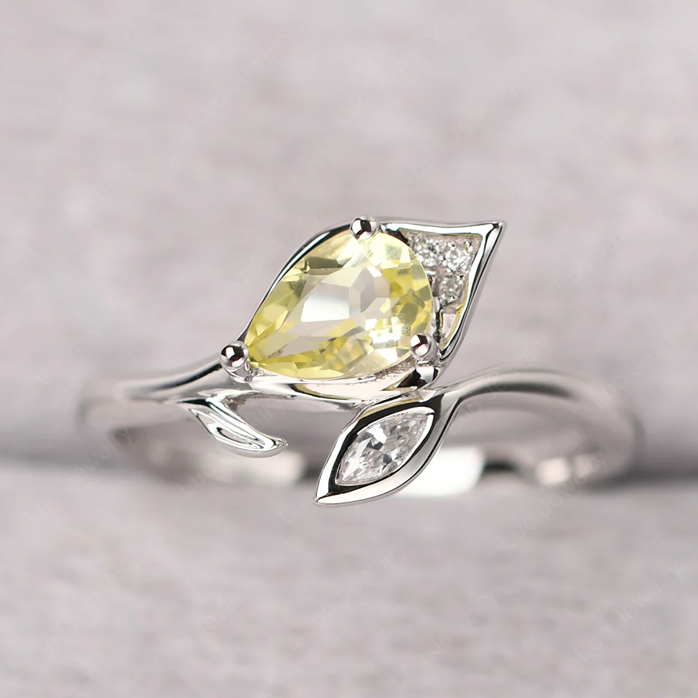 Nature Inspired Lemon Quartz Leaf Ring - Image 3