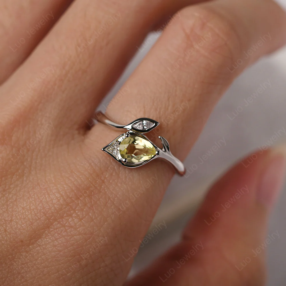 Nature Inspired Lemon Quartz Leaf Ring - Image 6