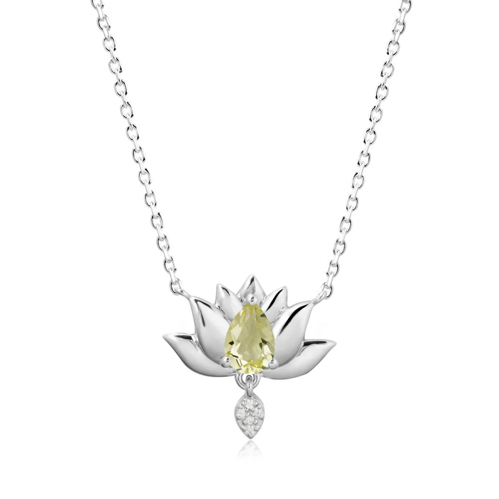 Pear Shaped Lemon Quartz Lotus Flower Pendant - Image 3