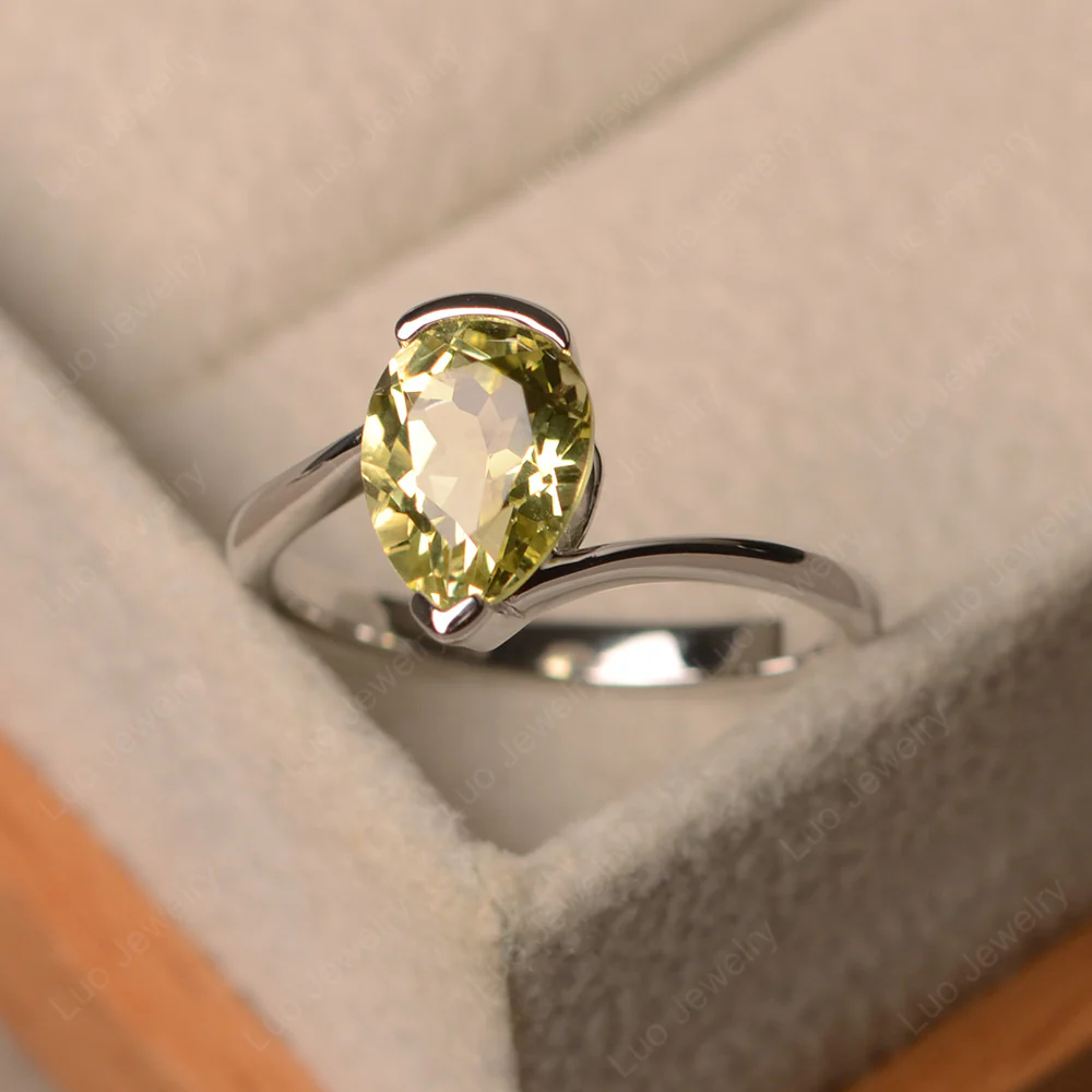 Lemon Quartz Pear Solitaire Engagement Ring