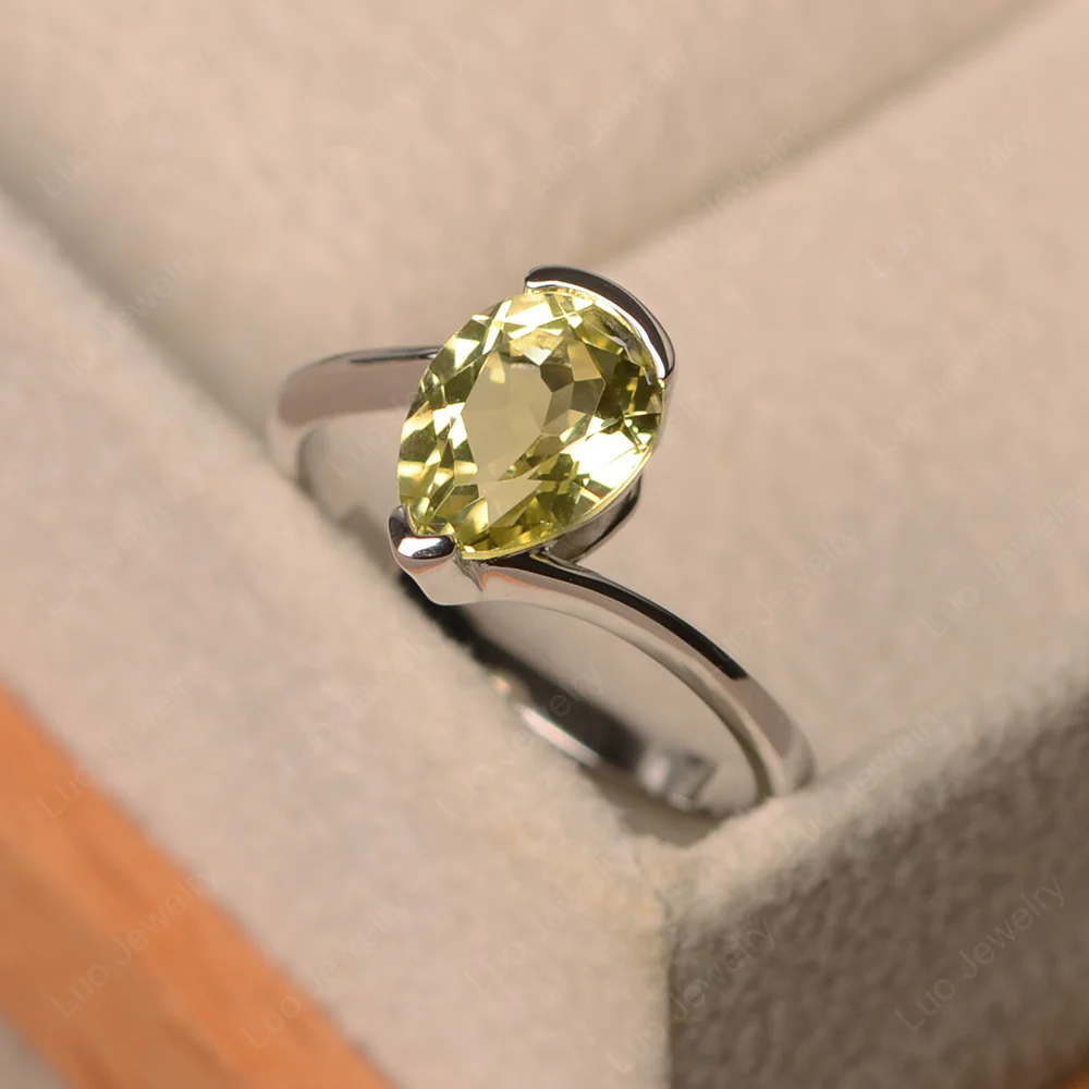 Lemon Quartz Pear Solitaire Engagement Ring - Image 2