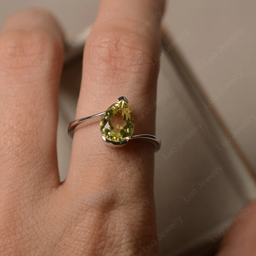 Lemon Quartz Pear Solitaire Engagement Ring - Image 4