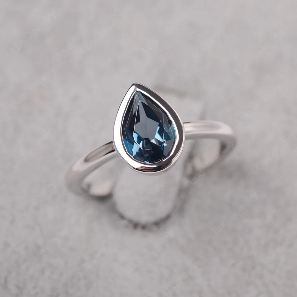 Pear Shaped London Blue Topaz Bezel Set Ring
