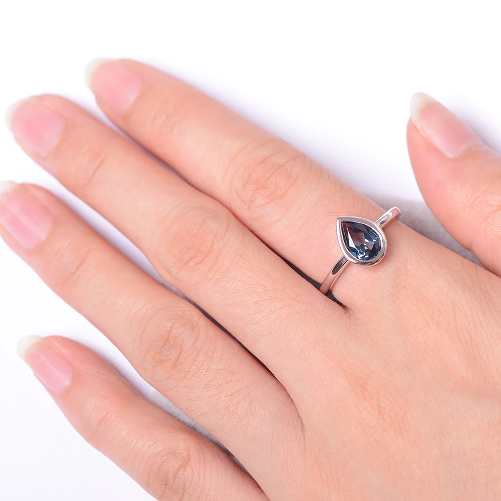 Pear Shaped London Blue Topaz Bezel Set Ring - Image 4