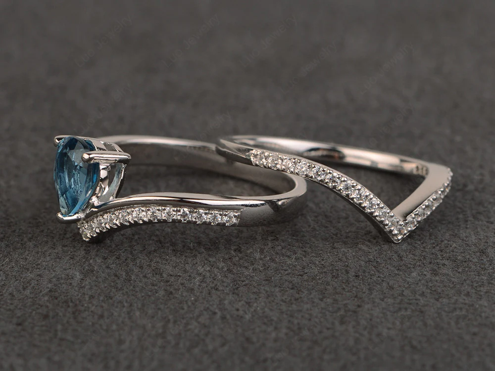 London Blue Topaz Chevron Wedding Ring Set - Image 3