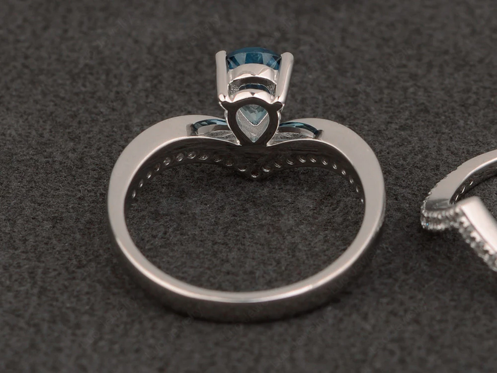 London Blue Topaz Chevron Wedding Ring Set - Image 4