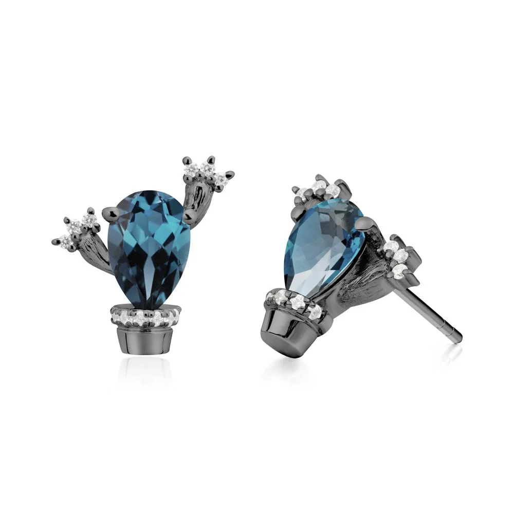 Pear Shaped London Blue Topaz Cactus Stud Earrings - Image 3