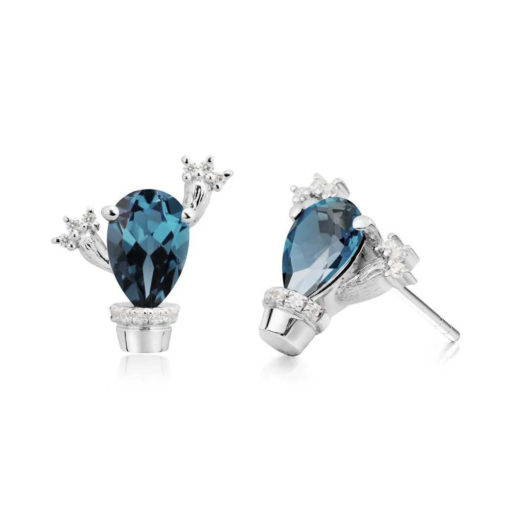 Pear Shaped London Blue Topaz Cactus Stud Earrings - Image 4