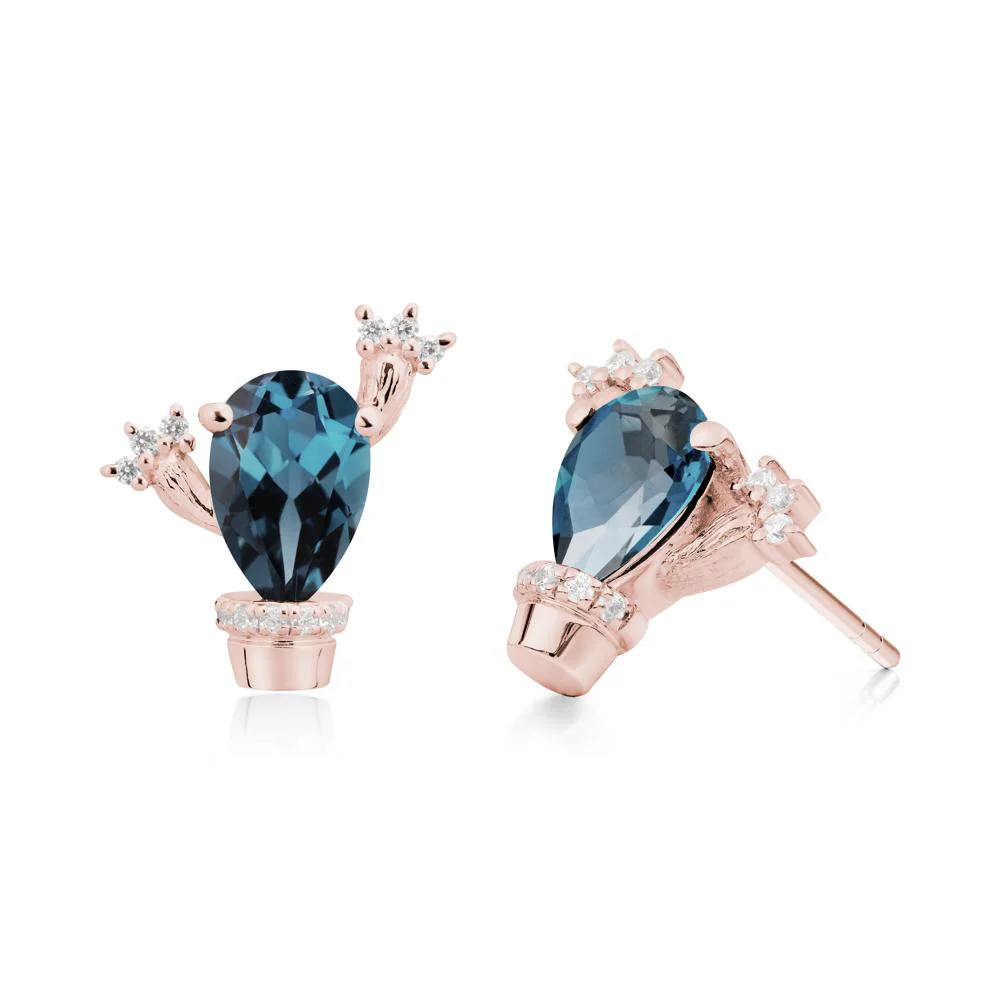 Pear Shaped London Blue Topaz Cactus Stud Earrings - Image 5