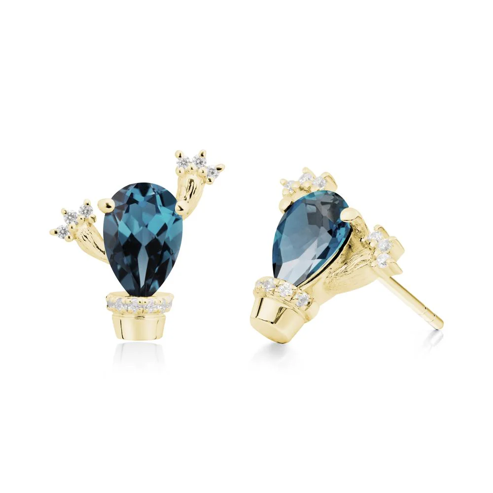 Pear Shaped London Blue Topaz Cactus Stud Earrings - Image 7