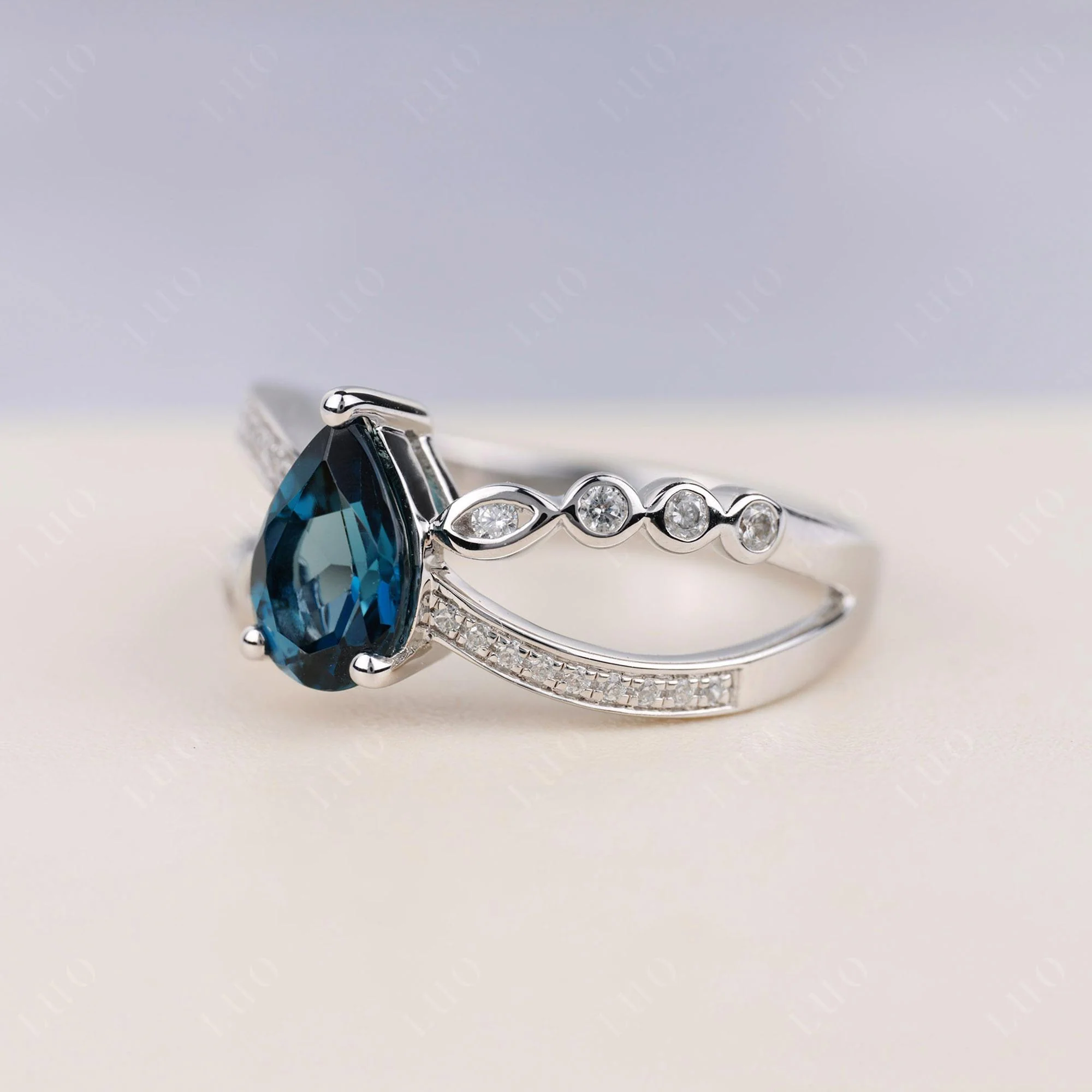 Pear Shaped London Blue Topaz Crossover Ring - Image 2