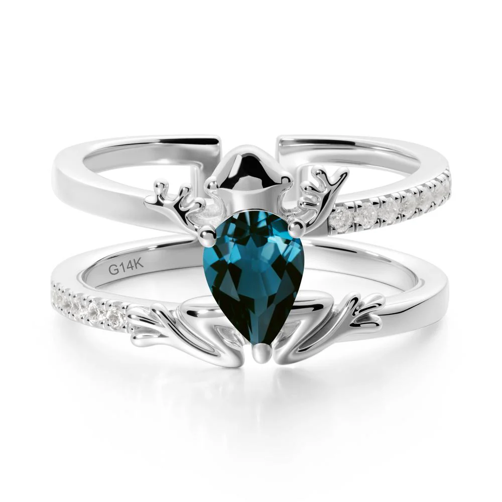 Pear Shaped London Blue Topaz Frog Open Ring - Image 2