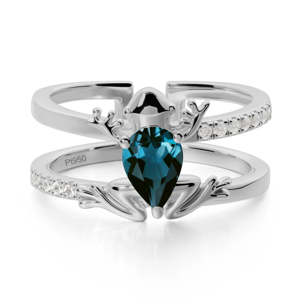 Pear Shaped London Blue Topaz Frog Open Ring - Image 8