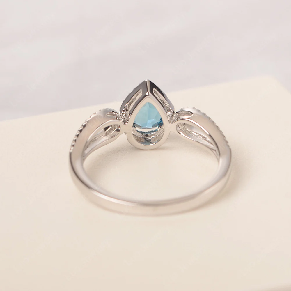 Pear Shaped London Blue Topaz Halo Engagement Ring - Image 3